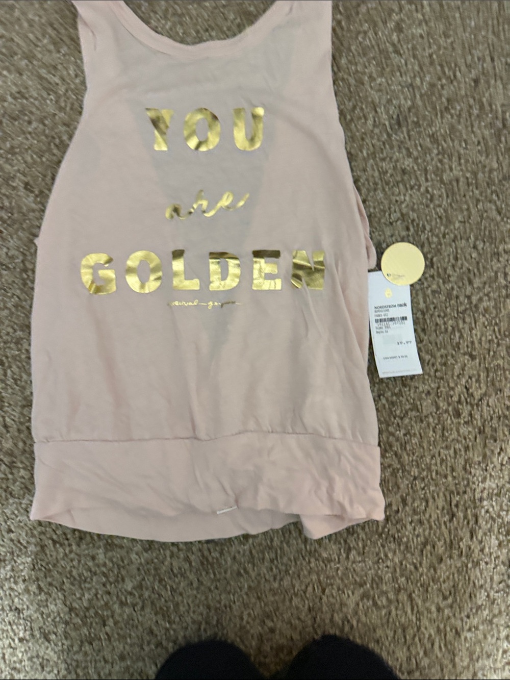 Spiritual Gangster Pink Muscle Tee with Gold Foil "YOU are GOLDEN"
